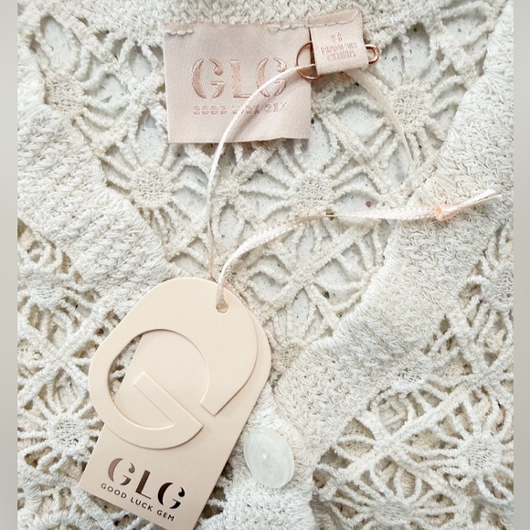 GLG Good Luck Gem Ivory Crochet Button Front Cardigan NWT Size S Boho - Picture 3 of 7